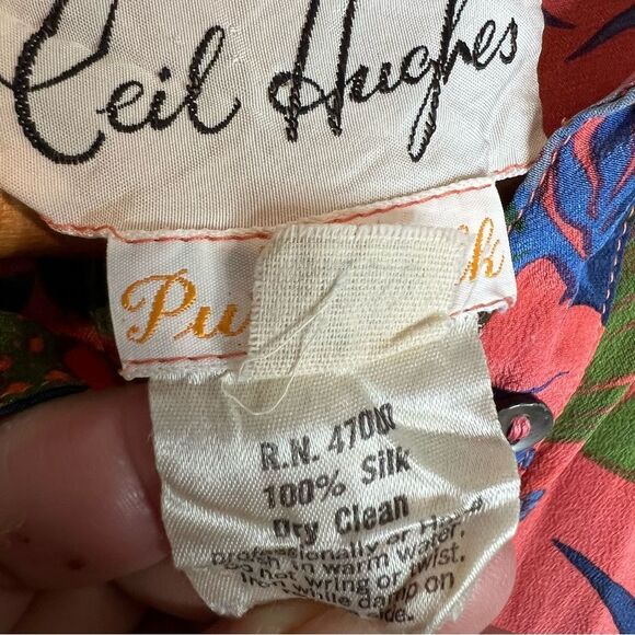 Ceil Hughes vintage silk beautiful print farm Rio vibes - Picture 7 of 11